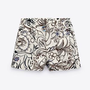 Zara Beaded High Waisted Shorts Ecru Printed Size XS